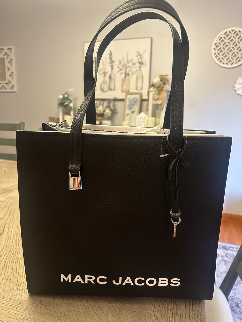Marc Jacobs Black Pebbled Leather Tote with Logo
